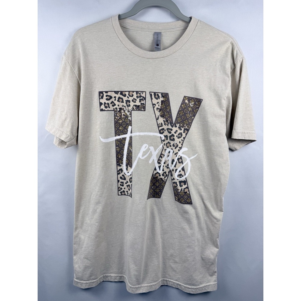 Next Level Texas Graphic T-Shirt Women's Medium Leopard Print TX Beige Western T